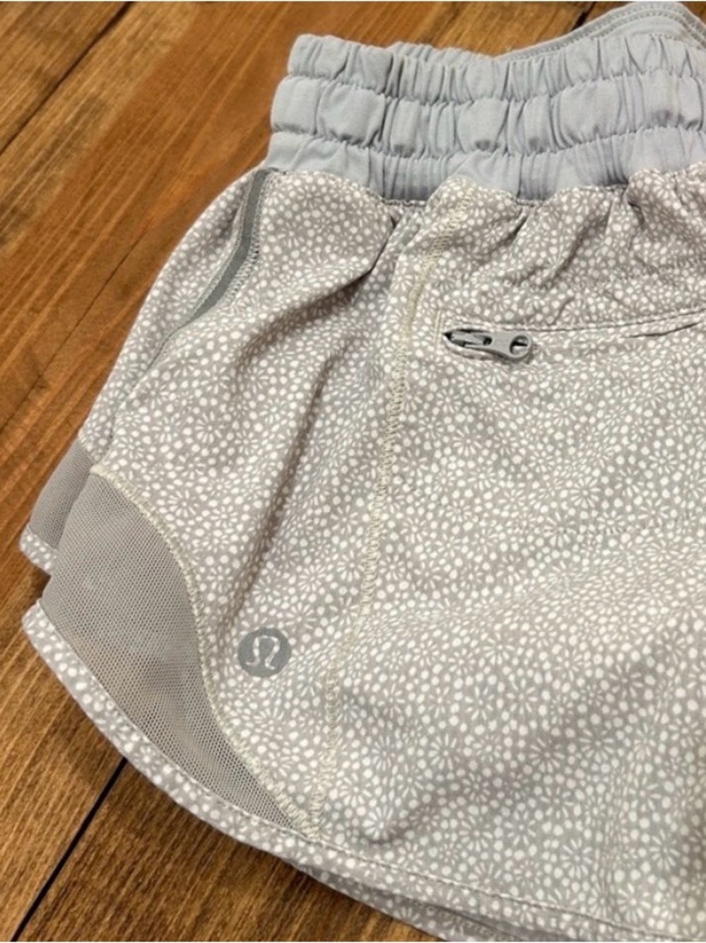 lululemon light gray speckled running shorts